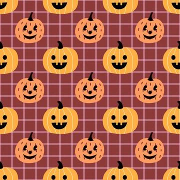 Cute Halloween Pumpkin Seamless Pattern, Hand Drawn Jack O Lantern Background Stock Illustration