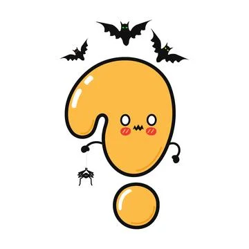 Cute Halloween question mark character with bats and spider 库存插图