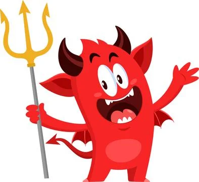 Cute Halloween Red Devil Cartoon Character Holding Up A Pitchfork Stock Illustration