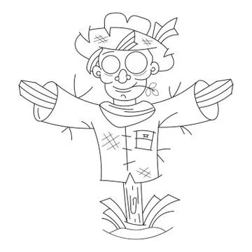 Cute halloween scarecrow doodle patch sticker. Vector 스톡 일러스트