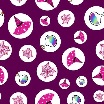Cute Halloween seamless pattern design on purple background Stock Illustration