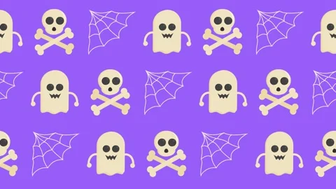 Cute halloween seamless pattern with ghost, skulls and spiderwebs animation Stock Footage 318294370
