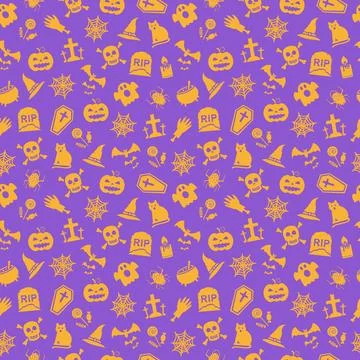Cute Halloween seamless pattern on purple background Stock Illustration