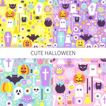 Cute Halloween Seamless Pattern Set Illustrazione stock