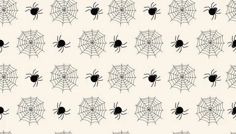 Cute Halloween seamless pattern with spider web and spiders on beige backgr.. 스톡 일러스트