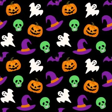Cute Halloween seamless vector background, Halloween elements Illustrazione stock