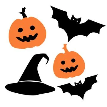 Cute Halloween set with pumpkins witch hat and bats vector Stock Illustration
