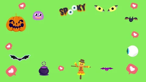 Cute Halloween Theme On Green Screen 4K Animation with Copy Space Area Stock Footage 219911789
