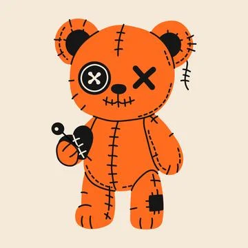 Cute Halloween Voodoo Bear with Button Eye and Stitching Illustrazione stock