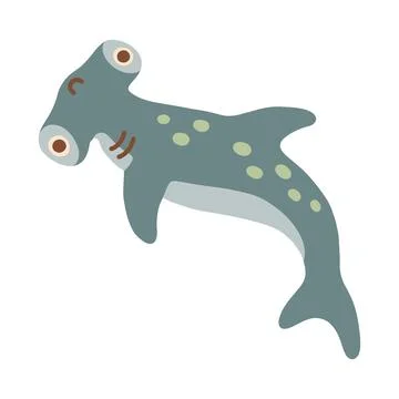 Cute hammerhead shark character vector illustration with spots. Cute ocean Stock Illustration