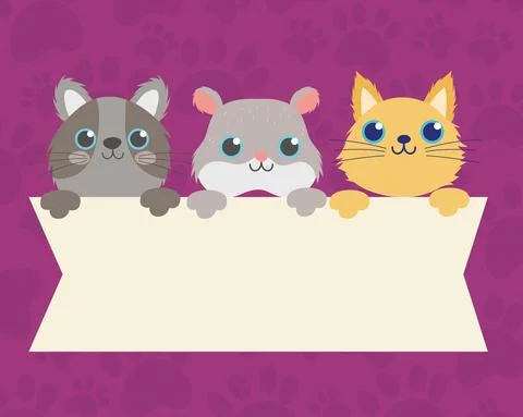 Cute hamster and cats with empty banner Illustrazione stock