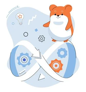 Cute Hamster Balancing on Infinity Loop with Gears and Lightbulb イラスト素材