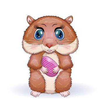 Cute hamster with easter egg, hamster cartoon characters, funny animal charac 스톡 일러스트