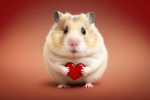 Cute Hamster, isolated on a background with red hearts Stock Illustration