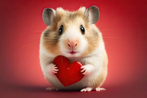 Cute Hamster, isolated on a background with red hearts Stock Illustration