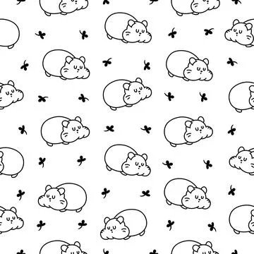 Cute hamster. Seamless pattern. Coloring Page. Stock Illustration