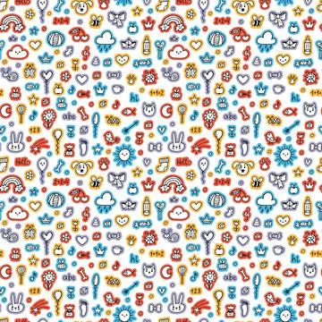 Cute hand darwn seamless pattern with sketch elements. Background for littl.. イラスト素材
