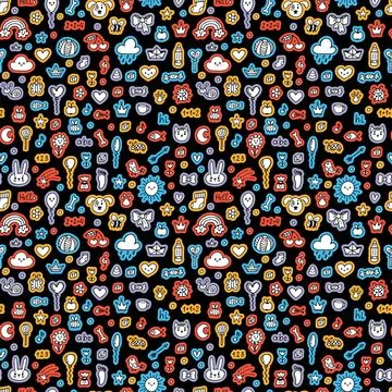 Cute hand darwn seamless pattern with sketch elements. Doodle background. C.. Stock Illustration