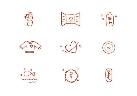 Cute hand draw cartoon  vector set for valentine on white background Stock Illustration