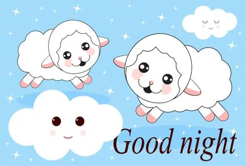 Cute Hand draw icon of two juming sheep. Concept of trying to sleep, counting Stock Illustration
