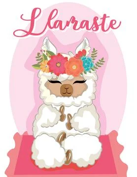 Cute hand-drawn alpaca doing yoga. Llama yoga with flowers crown Stock Illustration