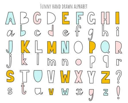 Cute hand drawn alphabet. Vector letters set. Scandinavian style with decorat Stock Illustration