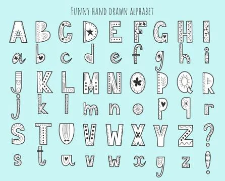 Cute hand drawn alphabet. Vector letters set. Scandinavian style with decorat Illustrazione stock