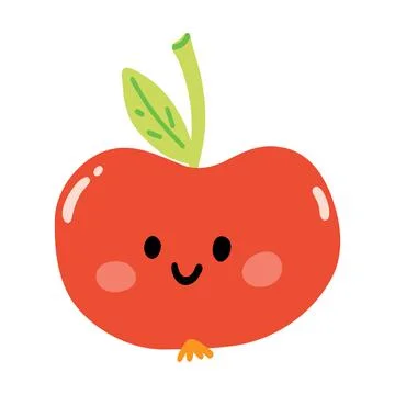 Cute hand drawn apple smiling. Kawaii funny fruit character for kids Stock Illustration