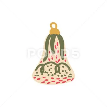 Cute hand drawn beige bell with green and coral decor Stock Illustration