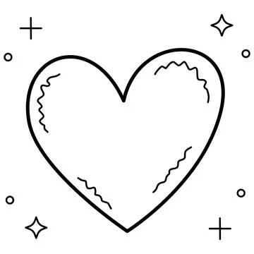 Cute hand drawn black and white heart line art doodle with sparkles. イラスト素材