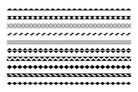 Cute Hand Drawn Border Set. Abstract seamless lines, decorative brush strok.. Ilustração Stock