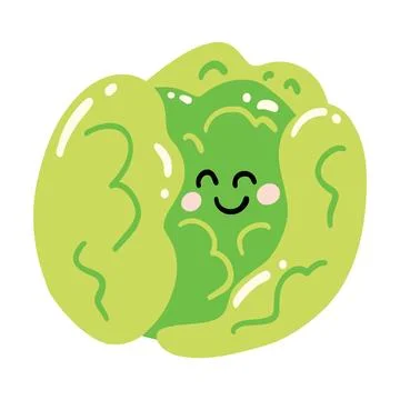 Cute hand drawn cabbage smiling. Kawaii funny vegetable character for kids Stock Illustration