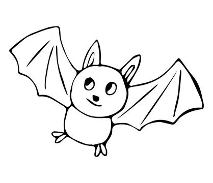 Cute Hand Drawn Cartoon Bat Character with Spread Wings Line Art Doodle Ill.. Stock Illustration