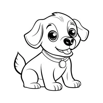 A cute hand drawn cartoon vector illustration of a smiling puppy, perfect f.. Stock Illustration