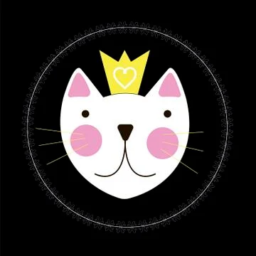 Cute Hand Drawn Cat with Crown Background Stock Illustration