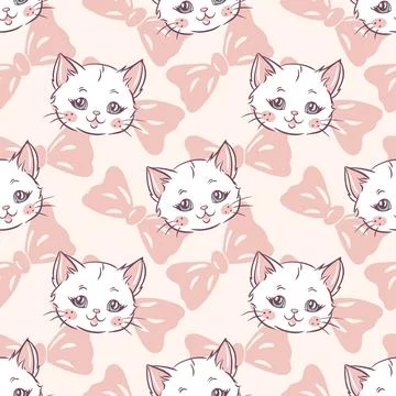 Cute hand drawn cat faces on pink background, kitten pattern Illustrazione stock