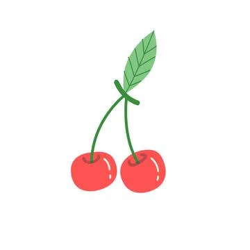 Cute hand drawn cherry vector illustration. Cartoon style fruit design for Stock Illustration