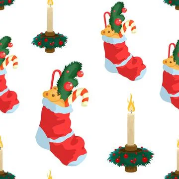 Cute hand drawn christmas pattern with stockings Stock Illustration