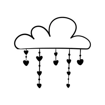 Cute hand drawn cloud with heart rain Stock Illustration