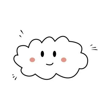 Cute hand drawn cloud with pink cheeks doodle style, vector illustration Stock Illustration