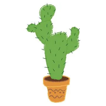 Cute hand drawn colored vector cactus in the pot in cartoon style Stock Illustration