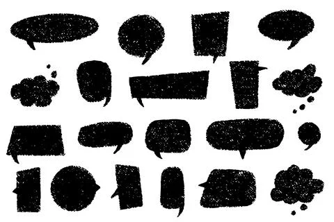 Cute hand drawn crayon speech bubbles in geometric shapes. Doodle vector Illustrazione stock