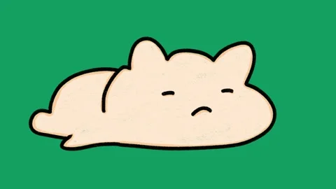 Cute Hand Drawn Cream Cat Lying Down Resting Animated Character on Green Screen Stock Footage 341310694