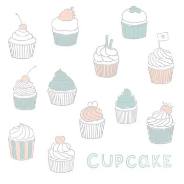 Cute Hand drawn cupcakes. Stock Illustration