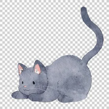 Cute hand drawn curious blue cat in watercolor Stock Illustration