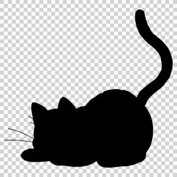 Cute hand drawn curious cat in silhouette Stock Illustration