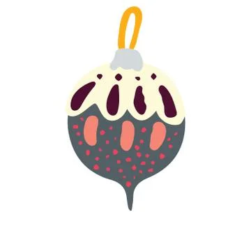 Cute hand drawn dark grey ball with white and coral decor Stock Illustration