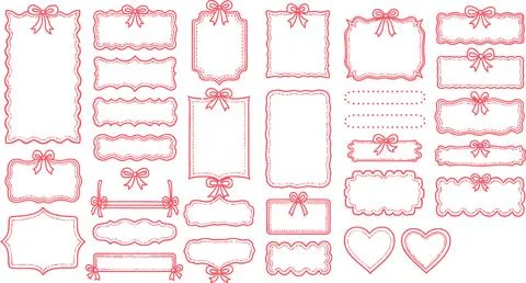 Cute Hand-Drawn Decorative Frames and Borders with Bows - Pink Elements Иллюстрация