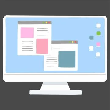 Cute hand drawn desktop computer flat colored Иллюстрация
