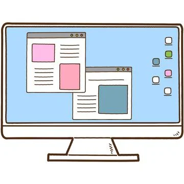Cute hand drawn desktop computer outlined Иллюстрация